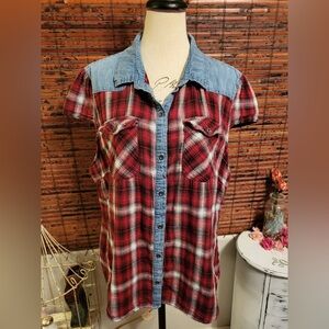 Ruff Hewn Denim and Red Plaid Shirt